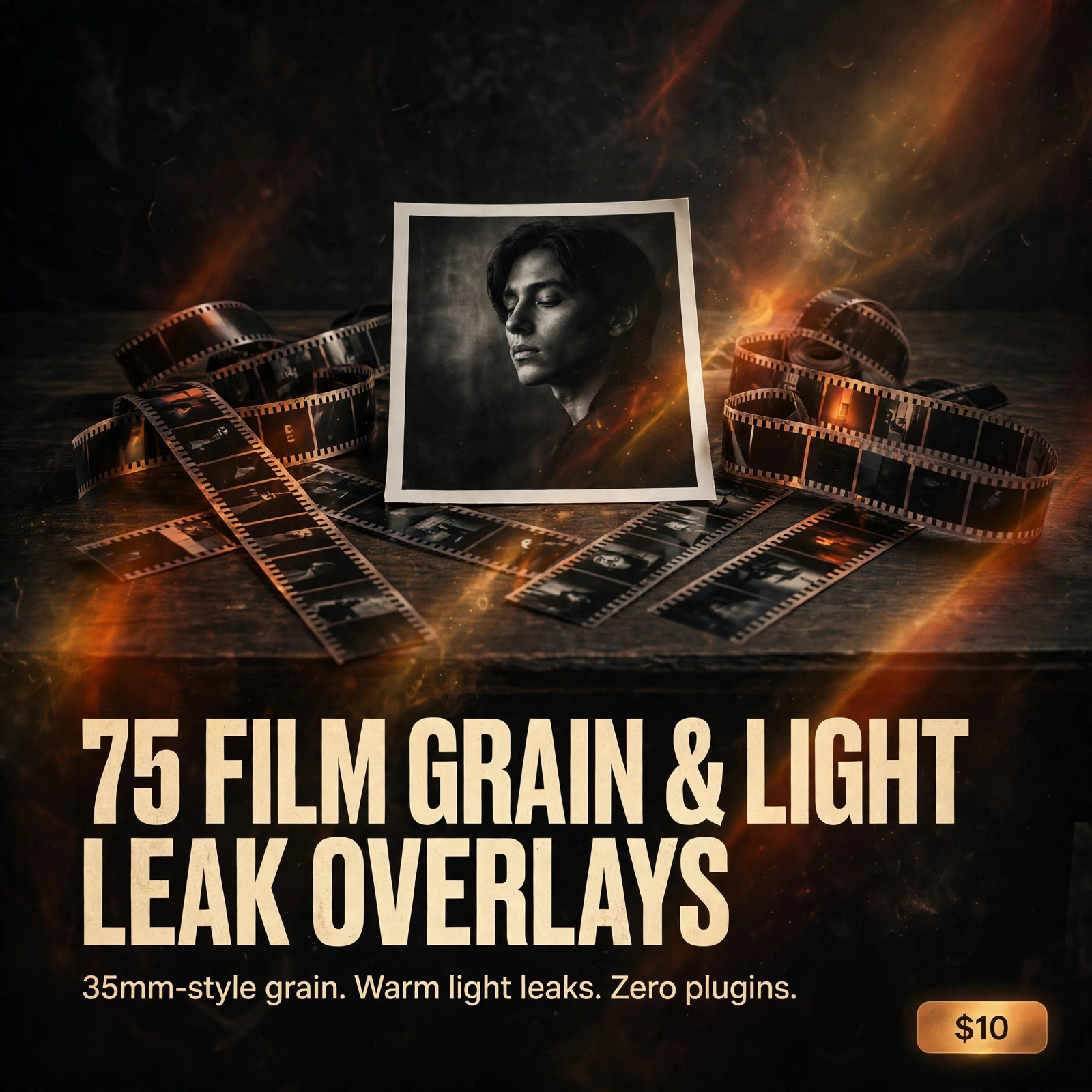75 Film Grain & Light Leak Overlays | Premium Analog Photo Effects