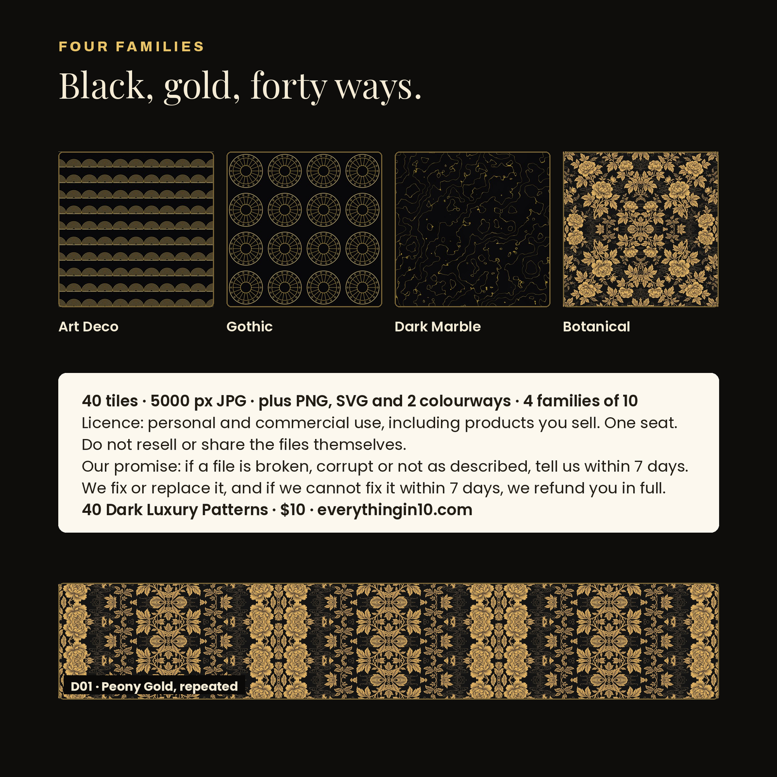 40 Dark Luxury Patterns | Seamless Black & Gold Tiles (5000px), screenshot 13