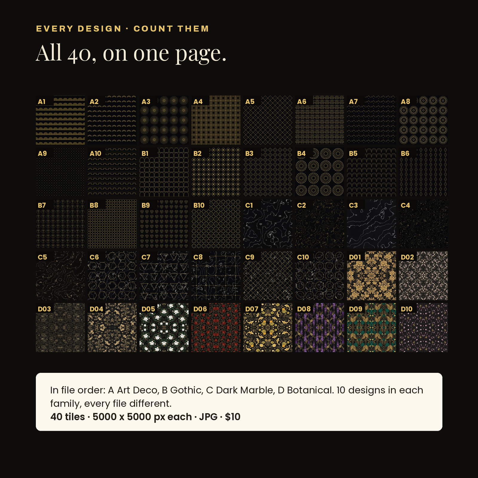 40 Dark Luxury Patterns | Seamless Black & Gold Tiles (5000px), screenshot 2