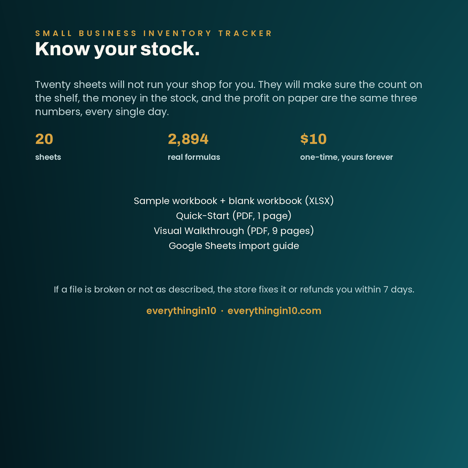 Small Business Inventory Tracker | 20-Sheet Excel System with Real Formulas, screenshot 12