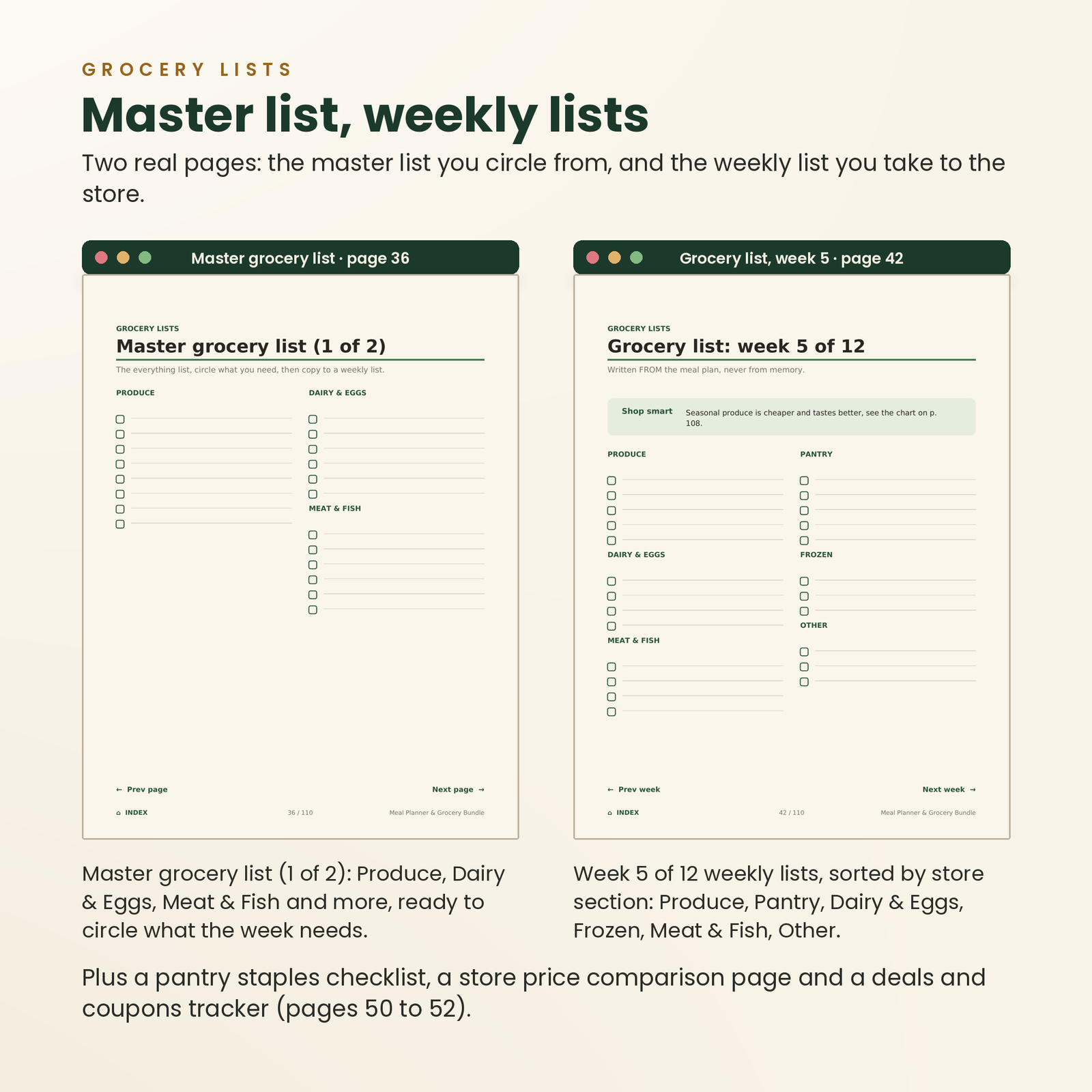 Meal Planner & Grocery Bundle | 110 Undated Hyperlinked Pages (US Letter + A4 + A5), screenshot 4