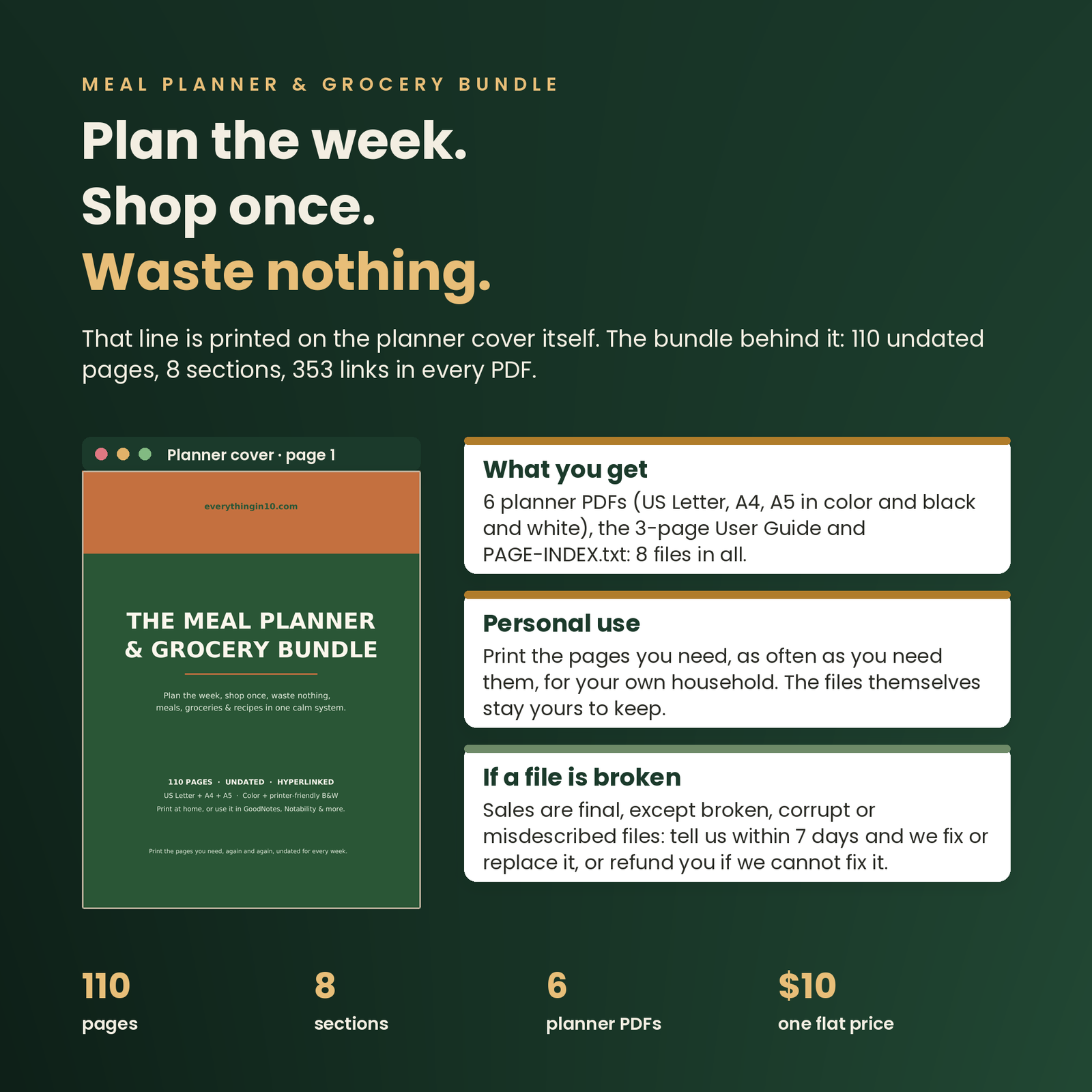 Meal Planner & Grocery Bundle | 110 Undated Hyperlinked Pages (US Letter + A4 + A5), screenshot 12