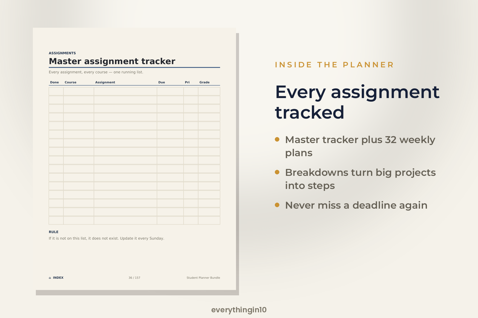 Student Planner Bundle | 157 Undated Hyperlinked Pages (US Letter + A4 + A5), screenshot 4