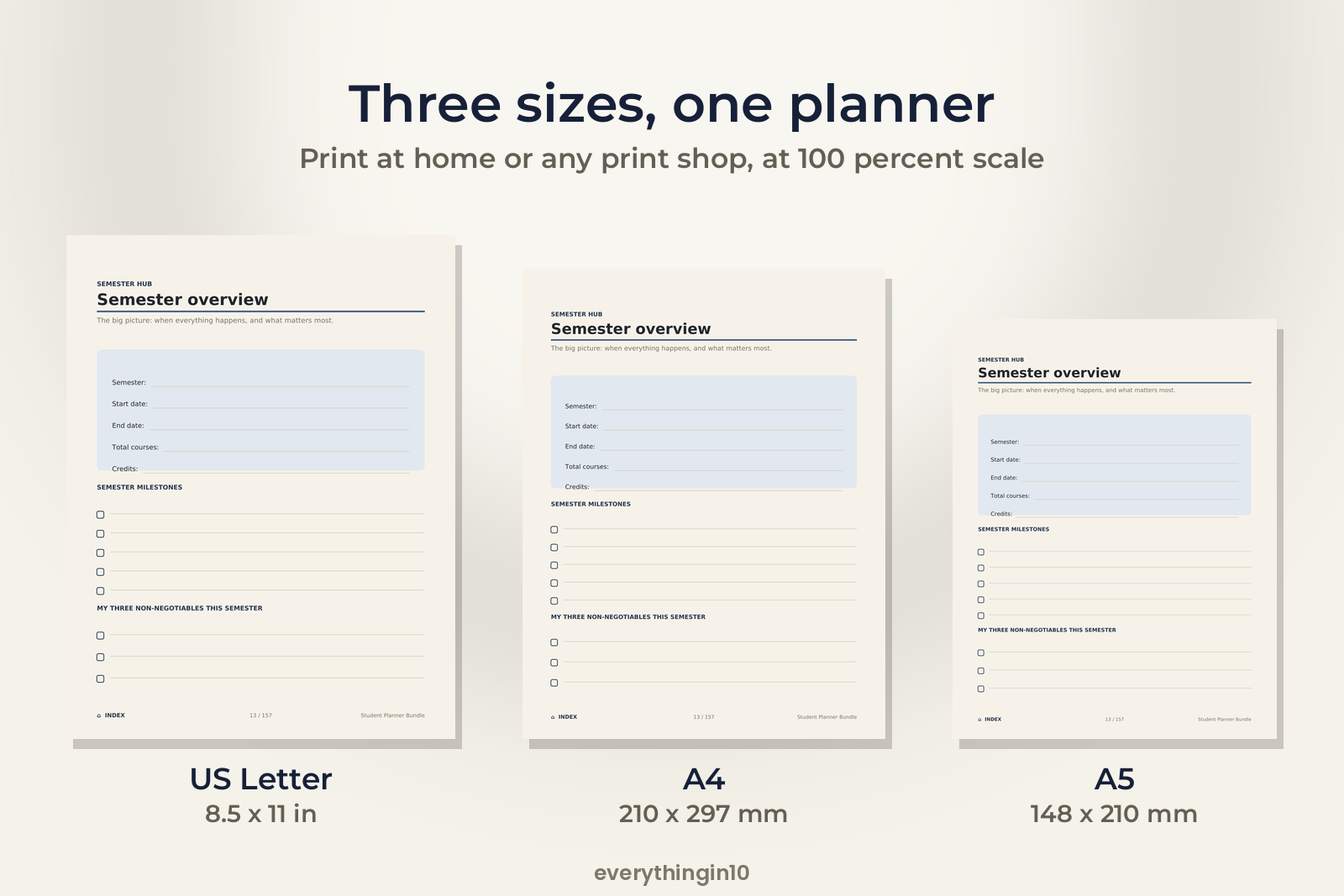 Student Planner Bundle | 157 Undated Hyperlinked Pages (US Letter + A4 + A5), screenshot 7