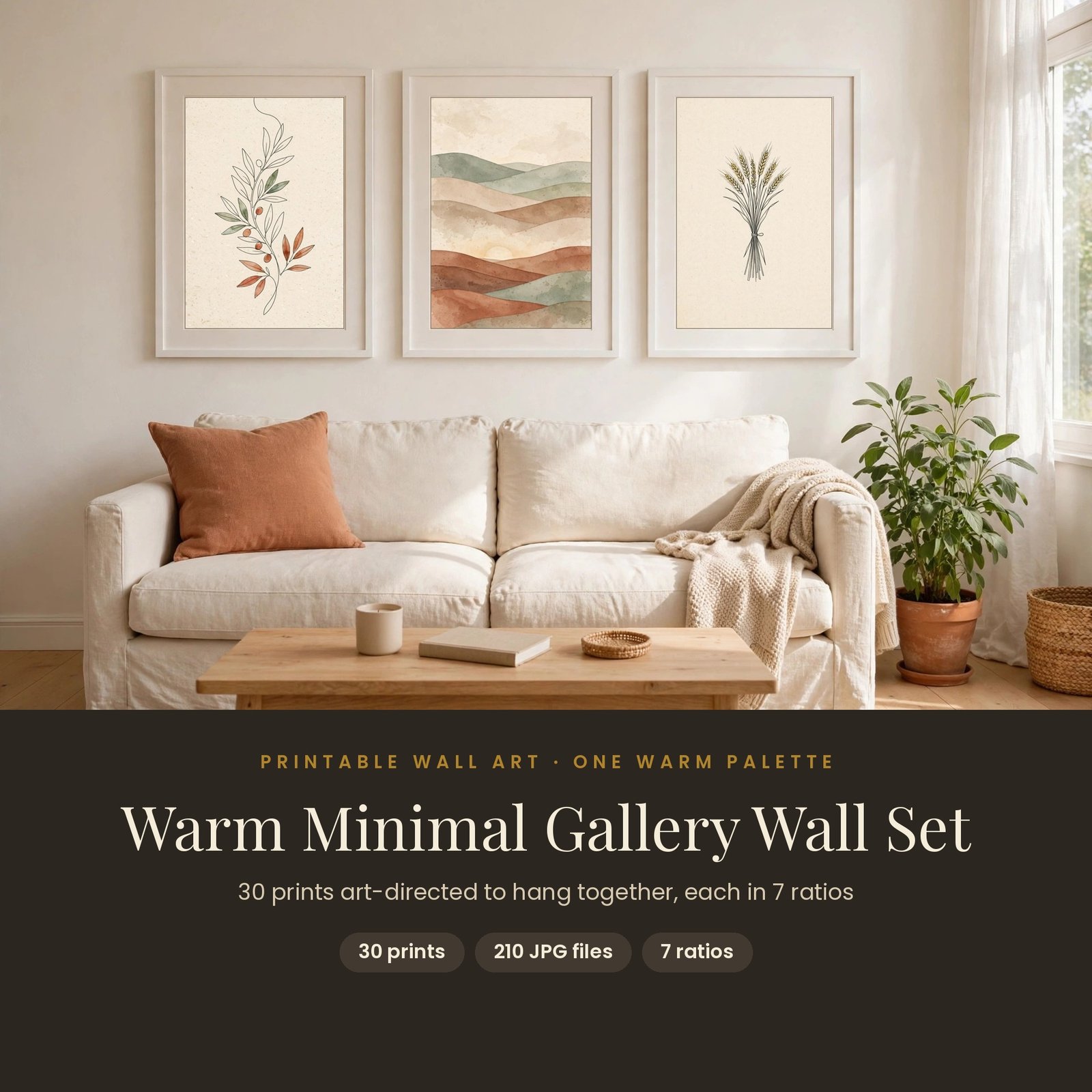 Warm Minimal Gallery Wall Set | 30 Printable Prints, 7 Ratios, 300 DPI