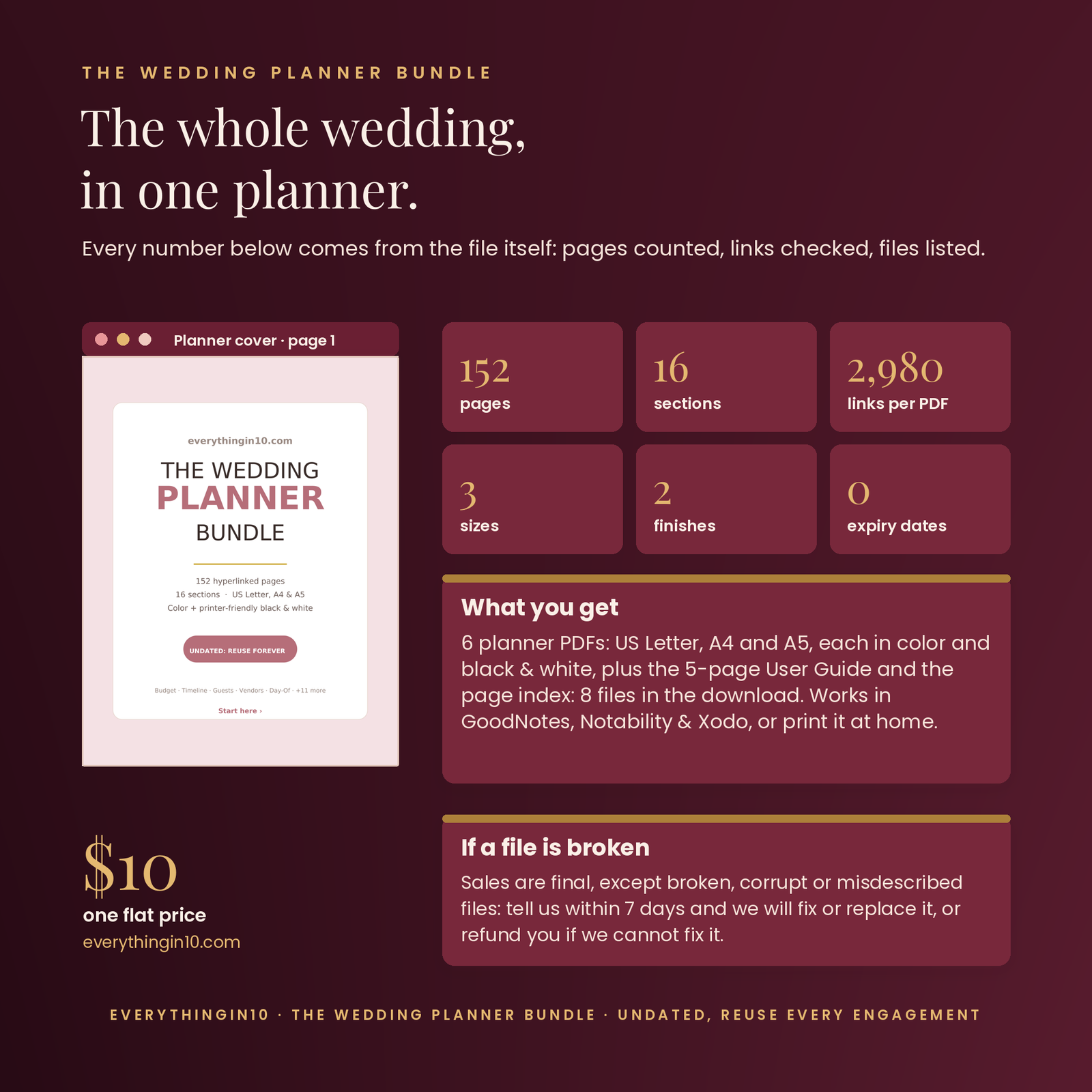 The Wedding Planner Bundle | 152-Page Hyperlinked Printable Wedding Planner, screenshot 12